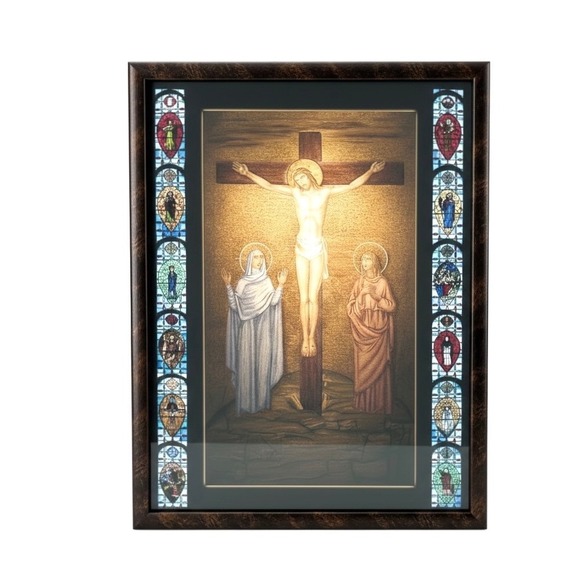 The Unbranded Brand Other - Vintage Framed Crucifixion Picture Print Catholic Mary John Saints 15x12